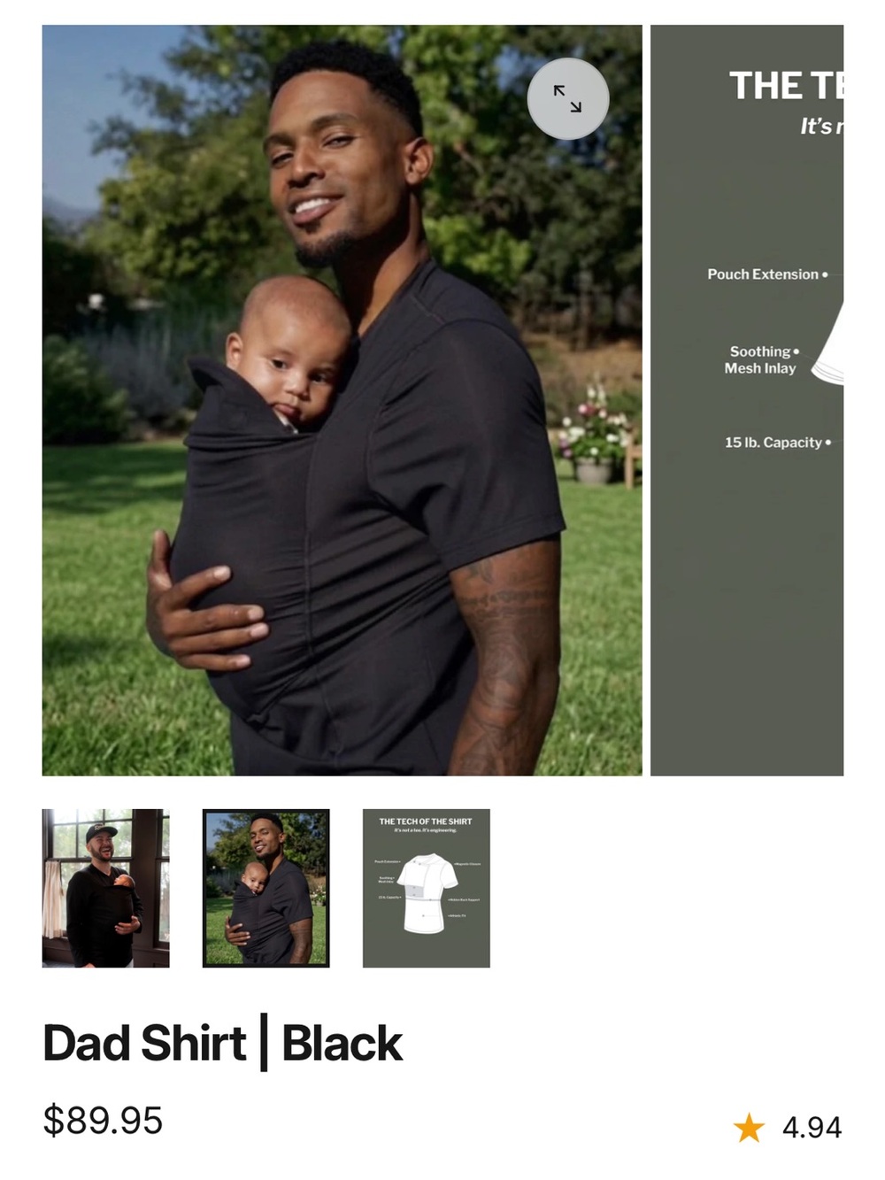 Lalabu Men’s Black Babywearing Shirt with Pocket - Picture 4 of 4